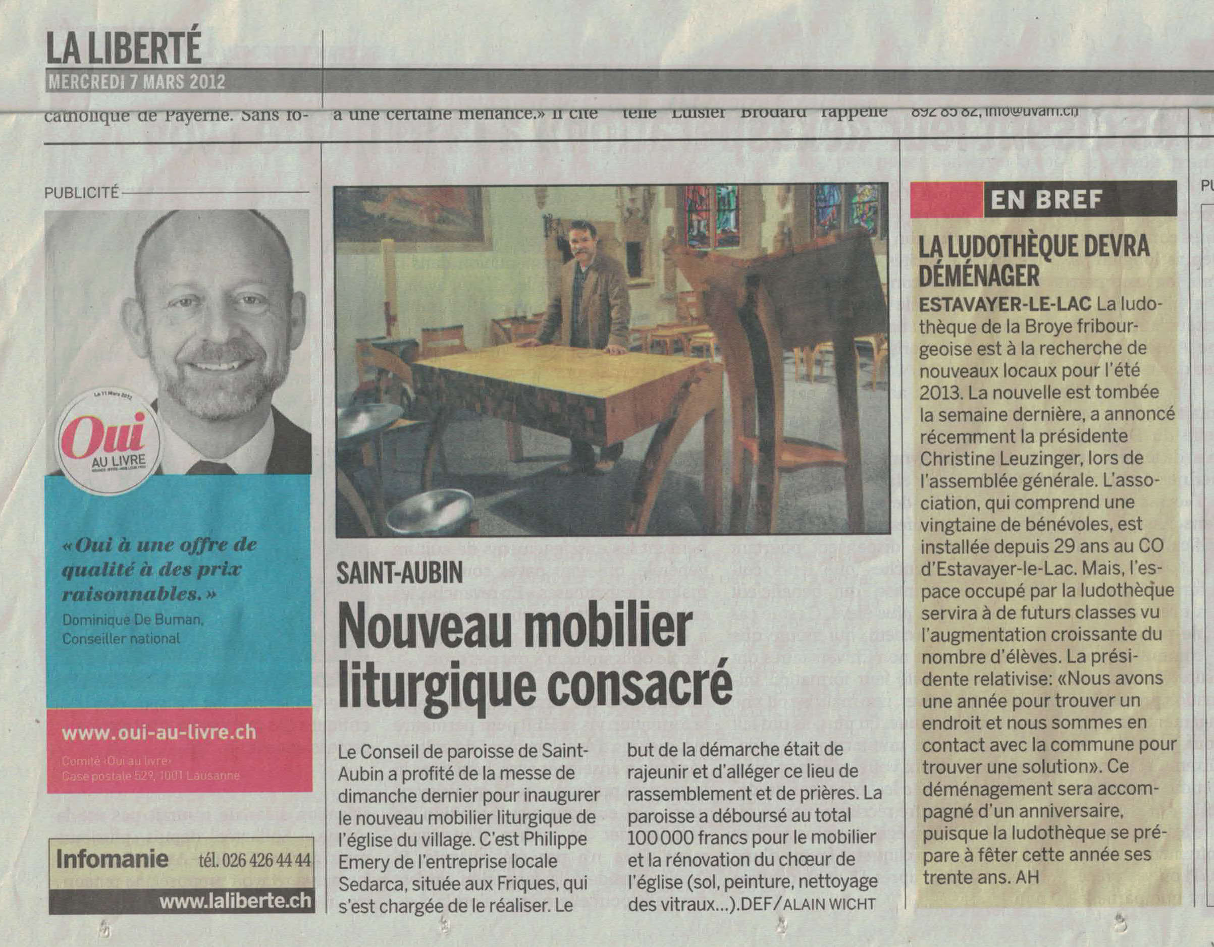 article du 3 mars 2012 du journal La Liberté